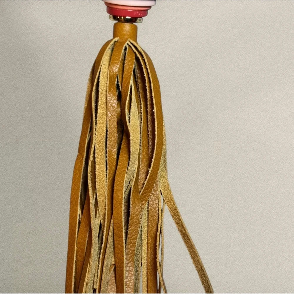Fossil‎ Leather Tassel Bag Charm Multicolor Resin Ring Keychain Boho